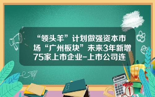 “领头羊”计划做强资本市场“广州板块”未来3年新增75家上市企业-上市公司连续3年增长