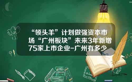 “领头羊”计划做强资本市场“广州板块”未来3年新增75家上市企业-广州有多少家上市公司