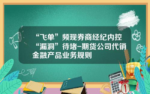 “飞单”频现券商经纪内控“漏洞”待堵-期货公司代销金融产品业务规则