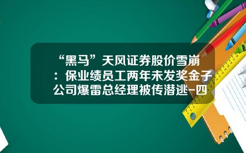 “黑马”天风证券股价雪崩：保业绩员工两年未发奖金子公司爆雷总经理被传潜逃-四川天睿基金