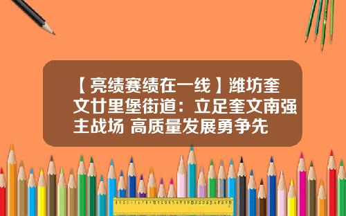 【亮绩赛绩在一线】潍坊奎文廿里堡街道：立足奎文南强主战场 高质量发展勇争先