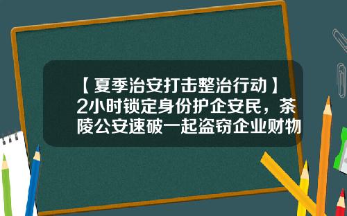 【夏季治安打击整治行动】2小时锁定身份护企安民，茶陵公安速破一起盗窃企业财物案