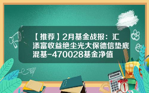 【推荐】2月基金战报：汇添富收益绝尘光大保德信垫底混基-470028基金净值查询