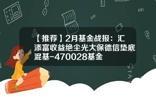 【推荐】2月基金战报：汇添富收益绝尘光大保德信垫底混基-470028基金