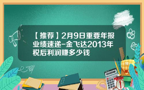 【推荐】2月9日重要年报业绩速递-金飞达2013年税后利润赚多少钱