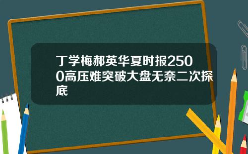 丁学梅郝英华夏时报2500高压难突破大盘无奈二次探底