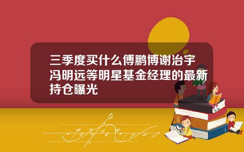 三季度买什么傅鹏博谢治宇冯明远等明星基金经理的最新持仓曝光 三季度买什么傅鹏博谢治宇冯明远等明星基金经理的最新持仓曝光
