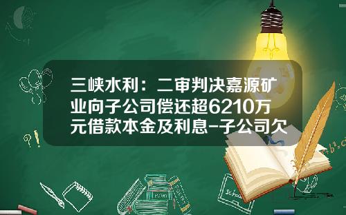 三峡水利：二审判决嘉源矿业向子公司偿还超6210万元借款本金及利息-子公司欠债集团还