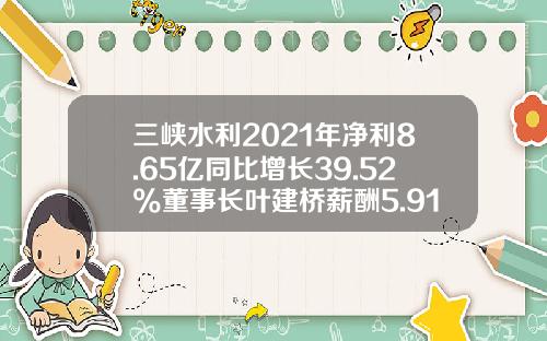 三峡水利2021年净利8.65亿同比增长39.52%董事长叶建桥薪酬5.91万-重庆三峡水利发电有限公司 三峡水利2021年净利8.65亿同比增长39.52%董事长叶建桥薪酬5.91万-重庆三峡水利发电有限公司