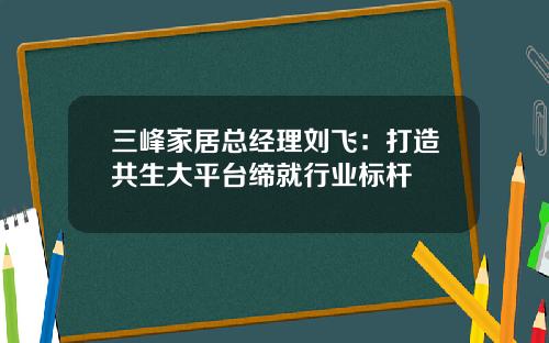 三峰家居总经理刘飞：打造共生大平台缔就行业标杆