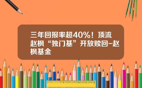 三年回报率超40%！顶流赵枫“独门基”开放赎回-赵枫基金