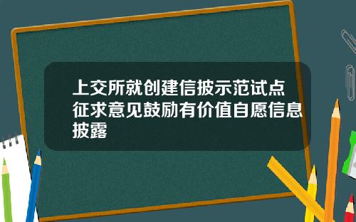 上交所就创建信披示范试点征求意见鼓励有价值自愿信息披露