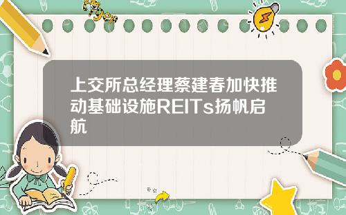 上交所总经理蔡建春加快推动基础设施REITs扬帆启航