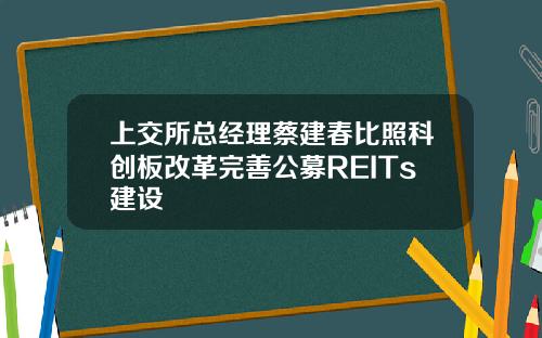 上交所总经理蔡建春比照科创板改革完善公募REITs建设