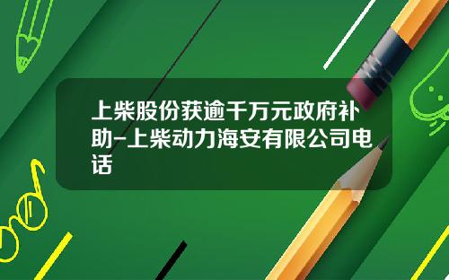 上柴股份获逾千万元政府补助-上柴动力海安有限公司电话 上柴股份获逾千万元政府补助-上柴动力海安有限公司电话
