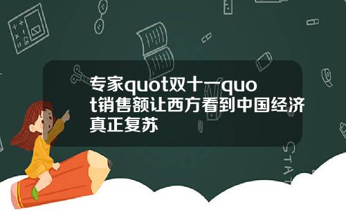 专家quot双十一quot销售额让西方看到中国经济真正复苏