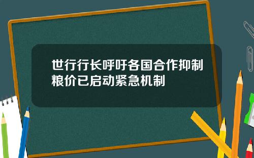 世行行长呼吁各国合作抑制粮价已启动紧急机制