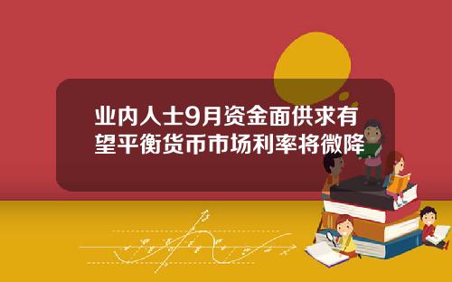 业内人士9月资金面供求有望平衡货币市场利率将微降