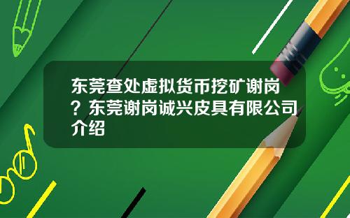 东莞查处虚拟货币挖矿谢岗？东莞谢岗诚兴皮具有限公司介绍