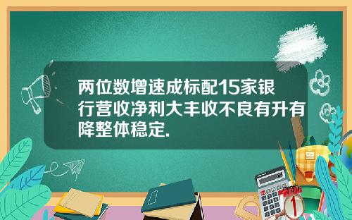 两位数增速成标配15家银行营收净利大丰收不良有升有降整体稳定.