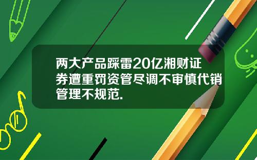 两大产品踩雷20亿湘财证券遭重罚资管尽调不审慎代销管理不规范.