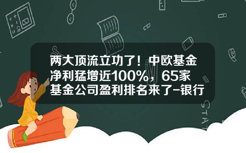 两大顶流立功了！中欧基金净利猛增近100%，65家基金公司盈利排名来了-银行货币基金排名
