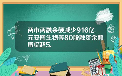 两市两融余额减少916亿元安图生物等80股融资余额增幅超5.
