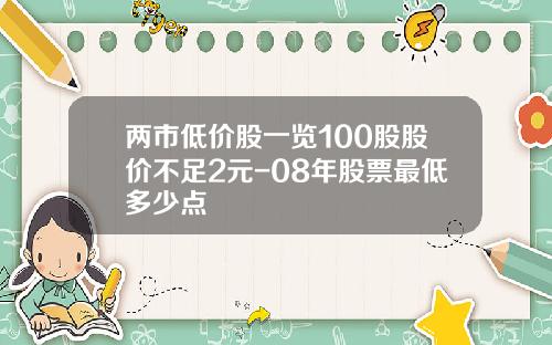 两市低价股一览100股股价不足2元-08年股票最低多少点