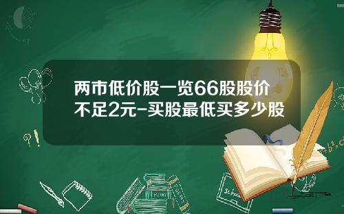 两市低价股一览66股股价不足2元-买股最低买多少股