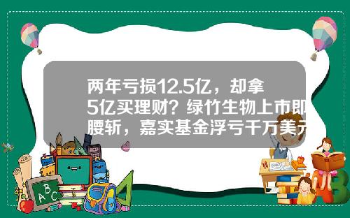 两年亏损12.5亿，却拿5亿买理财？绿竹生物上市即腰斩，嘉实基金浮亏千万美元-嘉实基金知乎