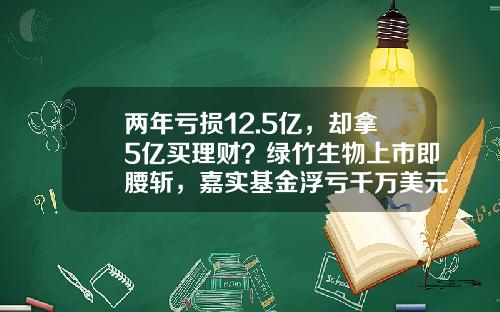 两年亏损12.5亿，却拿5亿买理财？绿竹生物上市即腰斩，嘉实基金浮亏千万美元-嘉实基金骗子