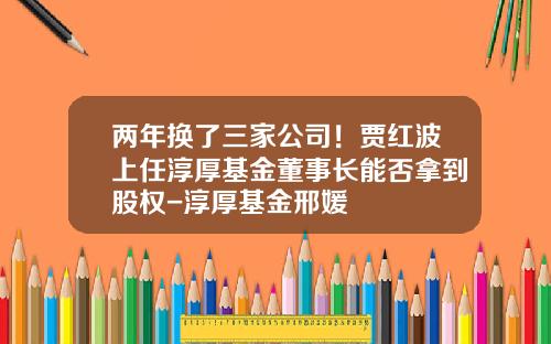 两年换了三家公司！贾红波上任淳厚基金董事长能否拿到股权-淳厚基金邢媛