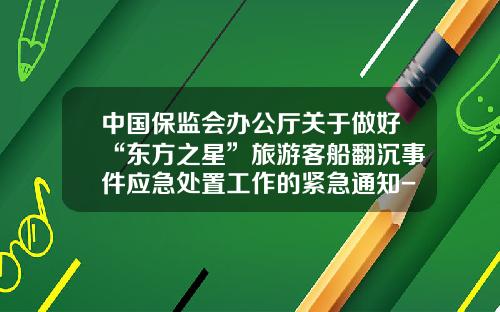 中国保监会办公厅关于做好“东方之星”旅游客船翻沉事件应急处置工作的紧急通知-重庆东方轮船公司官网
