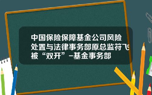 中国保险保障基金公司风险处置与法律事务部原总监符飞被“双开”-基金事务部