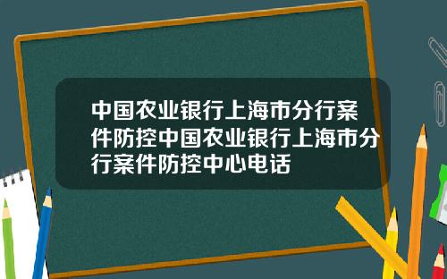 中国农业银行上海市分行案件防控中国农业银行上海市分行案件防控中心电话