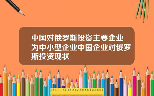 中国对俄罗斯投资主要企业为中小型企业中国企业对俄罗斯投资现状
