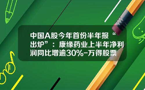 中国A股今年首份半年报“出炉”：康缘药业上半年净利润同比增逾30％-万得股票和万得资讯