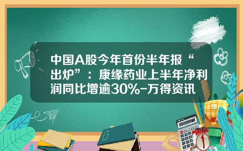 中国A股今年首份半年报“出炉”：康缘药业上半年净利润同比增逾30％-万得资讯+股票