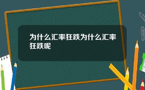 为什么汇率狂跌为什么汇率狂跌呢