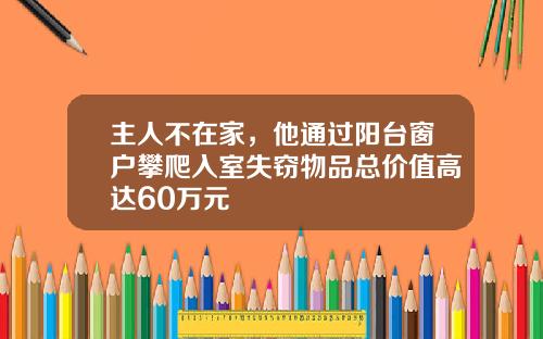 主人不在家，他通过阳台窗户攀爬入室失窃物品总价值高达60万元