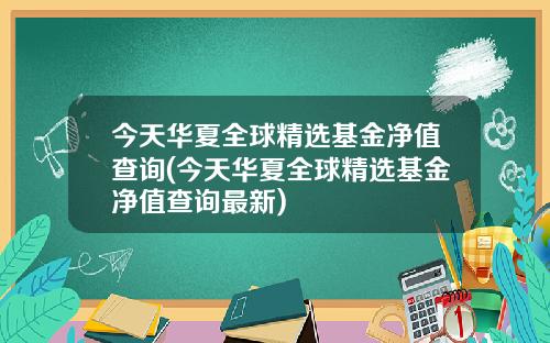 今天华夏全球精选基金净值查询(今天华夏全球精选基金净值查询最新)