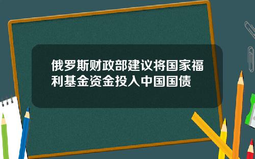 俄罗斯财政部建议将国家福利基金资金投入中国国债