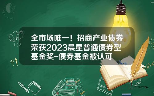 全市场唯一！招商产业债券荣获2023晨星普通债券型基金奖-债券基金被认可