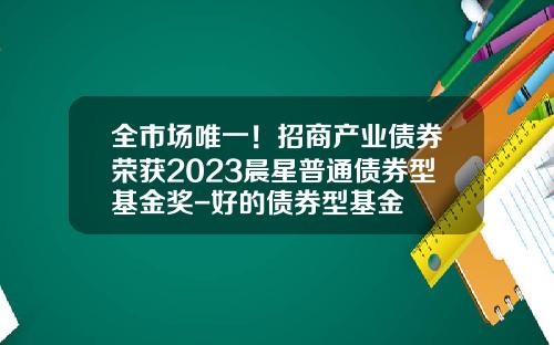 全市场唯一！招商产业债券荣获2023晨星普通债券型基金奖-好的债券型基金