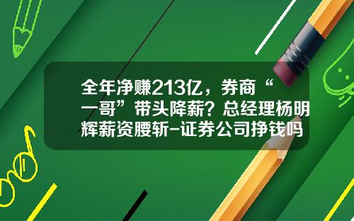 全年净赚213亿，券商“一哥”带头降薪？总经理杨明辉薪资腰斩-证券公司挣钱吗