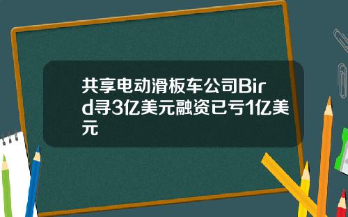 共享电动滑板车公司Bird寻3亿美元融资已亏1亿美元