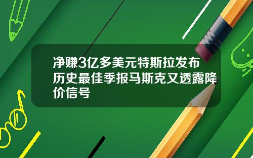 净赚3亿多美元特斯拉发布历史最佳季报马斯克又透露降价信号