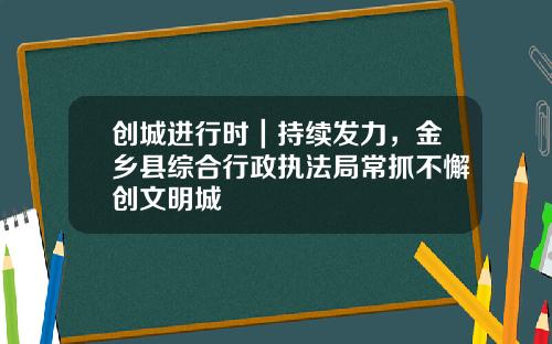 创城进行时｜持续发力，金乡县综合行政执法局常抓不懈创文明城