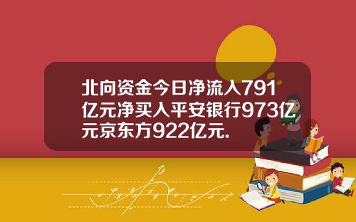 北向资金今日净流入791亿元净买入平安银行973亿元京东方922亿元.