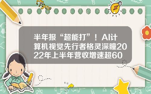 半年报“超能打”！AI计算机视觉先行者格灵深瞳2022年上半年营收增速超60%，亏损大幅收窄-人脸识别的上市公司